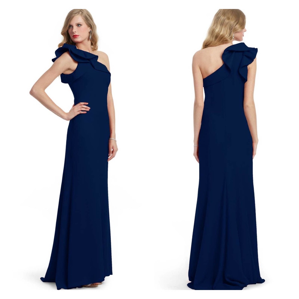 Carmen Marc Valvo Major Moment Ruffle One Shoulder Maxi Dress Size 2 - Picture 1 of 11